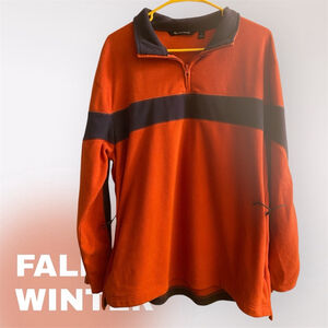 Men's Tek Gear Fleece Pullover Sweater Size L Orange Gray